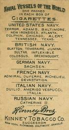 1889 Kinney Brothers Naval Vessels of the World (N226) #NNO U.S. Sloop Alert Back