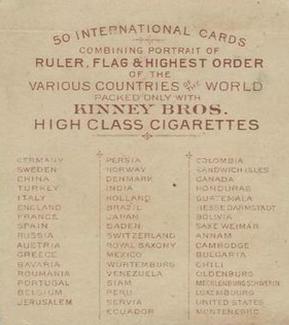 1888 Kinney Brothers International (N238) #NNO Bulgaria Back