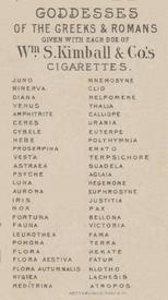 1889 W.S. Kimball & Co. Goddesses of Greeks & Romans (N188) #NNO Euterpe Back