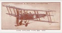 1933 Lambert & Butler A History of Aviation (Brown Fronts) #18 Avro Biplane Type 504, 1914 Front