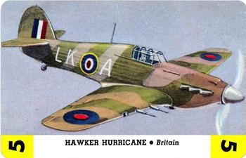1941 Whitman Publishing ZOOM Airplane Card Game, Set 2 (R112) #Yellow 5 HAWKER HURRICANE Front