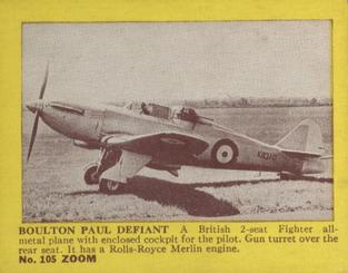 1940-41 Gum Products Zoom Airplane Pictures Series 3 (R177-3) #105 Boulton Paul Defiant Front