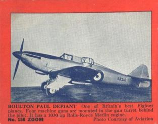 1940-41 Gum Products Zoom Airplane Pictures Series 3 (R177-3) #158 Boulton Paul Defiant Front