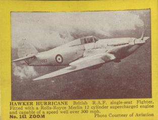 1940-41 Gum Products Zoom Airplane Pictures Series 3 (R177-3) #161 Hawker Hurricane Front