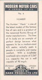 1959 Kane Products Modern Motor Cars #6 Humber Back