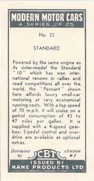 1959 Kane Products Modern Motor Cars #22 Standard Back