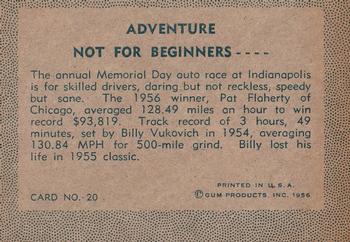 1956 Gum Inc. Adventure (R749) #20 Not for Beginners .... Back