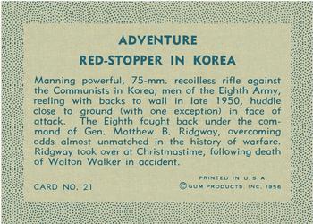1956 Gum Inc. Adventure (R749) #21 Red-Stopper in Korea Back