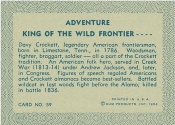 1956 Gum Inc. Adventure (R749) #59 King of the Wild Frontier .... Back