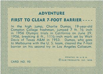 1956 Gum Inc. Adventure (R749) #93 First to Clear 7-Foot Barrier .... Back