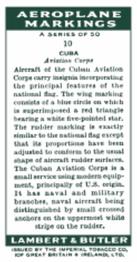 1937 Lambert & Butler's Aeroplane Markings #10 Cuba Back