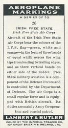 1937 Lambert & Butler's Aeroplane Markings #26 Irish Free State Back