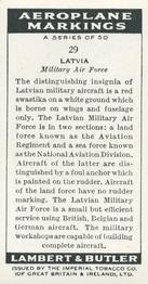 1937 Lambert & Butler's Aeroplane Markings #29 Latvia Back