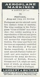 1937 Lambert & Butler's Aeroplane Markings #36 Portugal Back