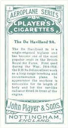 1926 Player's Aeroplane Series #1 The De Havilland 9A Back