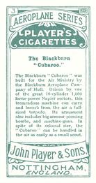 1926 Player's Aeroplane Series #3 The Blackburn “Cubaroo” Back