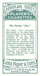 1926 Player's Aeroplane Series #7 The Fairey “Fox” Back