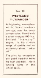 1936 Amalgamated Press Aeroplanes & Carriers (ZB7-0) #10 Westland “Lysander” Back