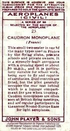 1990 Imperial Tobacco Ltd. 1935 Player's Aeroplanes (Civil) (Reprint) #25 Caudron Monoplane (France) Back