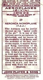 1990 Imperial Tobacco Ltd. 1935 Player's Aeroplanes (Civil) (Reprint) #29 Aeronca Monoplane (USA) Back
