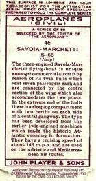 1990 Imperial Tobacco Ltd. 1935 Player's Aeroplanes (Civil) (Reprint) #46 Savoia-Marchetti S.66 (Italy) Back
