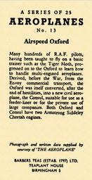 1956 Barbers Tea Aeroplanes (BAN-1) #13 Airspeed Oxford Back