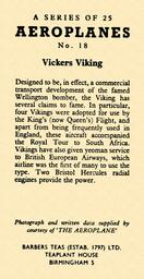 1956 Barbers Tea Aeroplanes (BAN-1) #18 Vickers Viking Back