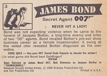 1966 Philadelphia Thunderball James Bond #3 Never Hit A Lady! Back