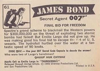 1966 Philadelphia Thunderball James Bond #61 Final Bid For Freedom Back