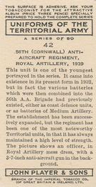 1939 Player's Uniforms of the Territorial Army #42 56th (Cornwall) Anti-Aircraft Regiment Royal Artillery 1939 Back