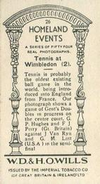 1932 Wills's Homeland Events (Set of 54) #26 Tennis at Wimbledon 2 Back