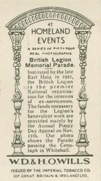 1932 Wills's Homeland Events (Set of 54) #47 British Legion Memorial Parade Back