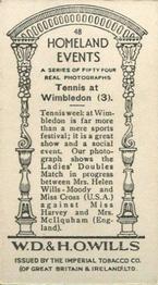 1932 Wills's Homeland Events (Set of 54) #48 Tennis at Wimbledon 3 Back
