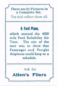 1926 Allen's Confectionery Flyers Series #NNO A Ford Plane Back