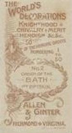1890 Allen & Ginter The World's Decorations (N30) #2 Order of the Bath Great Britain Back