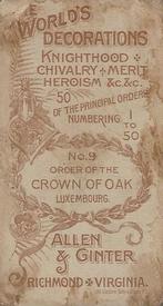 1890 Allen & Ginter The World's Decorations (N30) #9 Order of the Crown of Oak Luxembourg Back