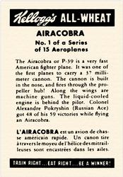 1945 Kellogg's All Wheat Aeroplanes (FC9-1) #1 Airacobra Back