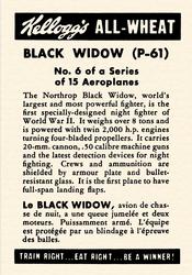 1945 Kellogg's All Wheat Aeroplanes (FC9-1) #6 Black Widow (P-61) Back