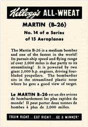 1945 Kellogg's All Wheat Aeroplanes (FC9-1) #14 Martin Bomber (B-26) Back