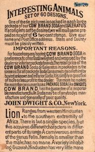1898 Dwight's Soda Interesting Animals (J10) #26 Lion Back