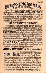 1898 Dwight's Soda Interesting Animals (J10) #33 Brown Bear Back