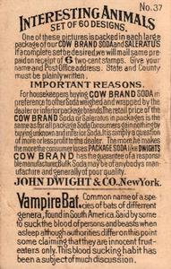 1898 Dwight's Soda Interesting Animals (J10) #37 Vampire Bat Back