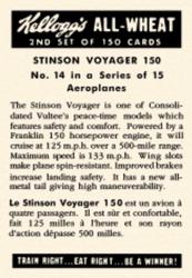 1946 Kellogg's All Wheat Miscellany (FC9-2) #Aeroplanes 14 Stinson Voyager 150 Back