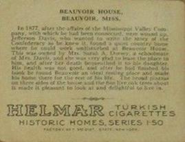 1911 Helmar Historic Homes (T69) #NNO Beauvoir Home of Jefferson Davis Back
