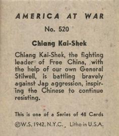 1942 W.S. Corp. America at War (R12) #520 Chiang Kai-Shek Back