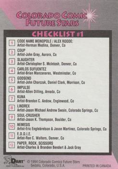 1994 Dart Flipcards Colorado Comic Future Stars Series 1 #NNO Title Card / Checklist #1 Back
