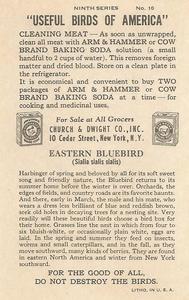1938 Church & Dwight Useful Birds of America Ninth Series (J9-5) #10 Eastern Bluebird Back
