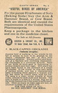 1936 Church & Dwight Useful Birds of America Eighth Series (J9-4) #3 Black-capped Chickadee Back