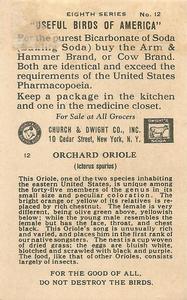 1936 Church & Dwight Useful Birds of America Eighth Series (J9-4) #12 Orchard Oriole Back