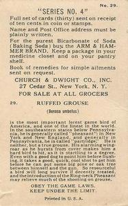 1924 Church & Dwight Useful Birds of America Fourth Series (J8) #29 Ruffed Grouse Back